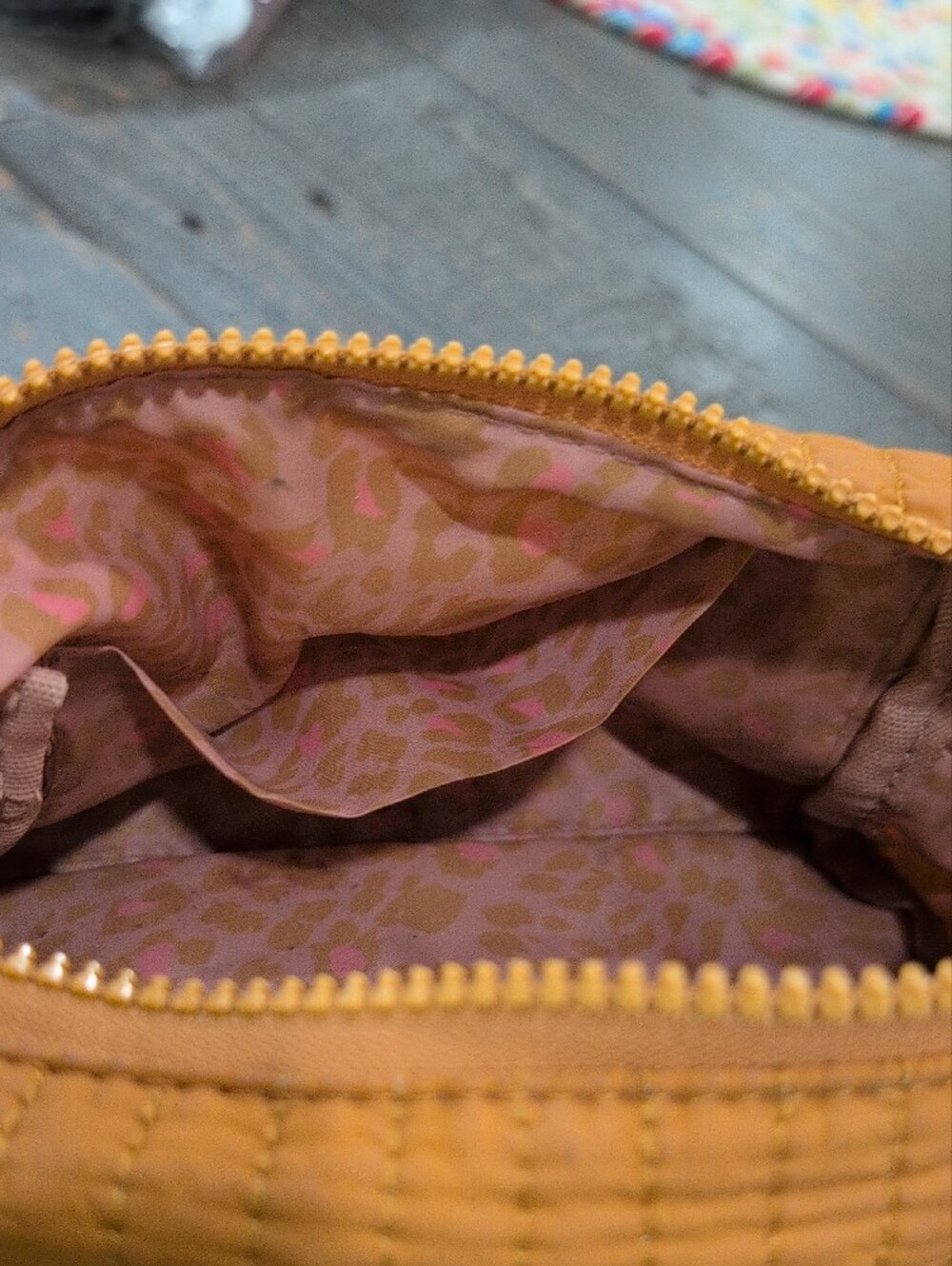 Shiraleah Yellow Quilted Cosmetic Pouch with Pink Accent Lining - Picture 4 of 5